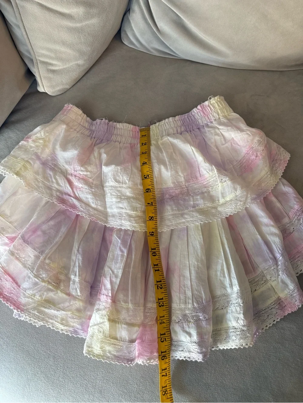 Love Shack Fancy Pastel Tie-Dye Tiered Skirt - Pink, Purple, multi color, Size M